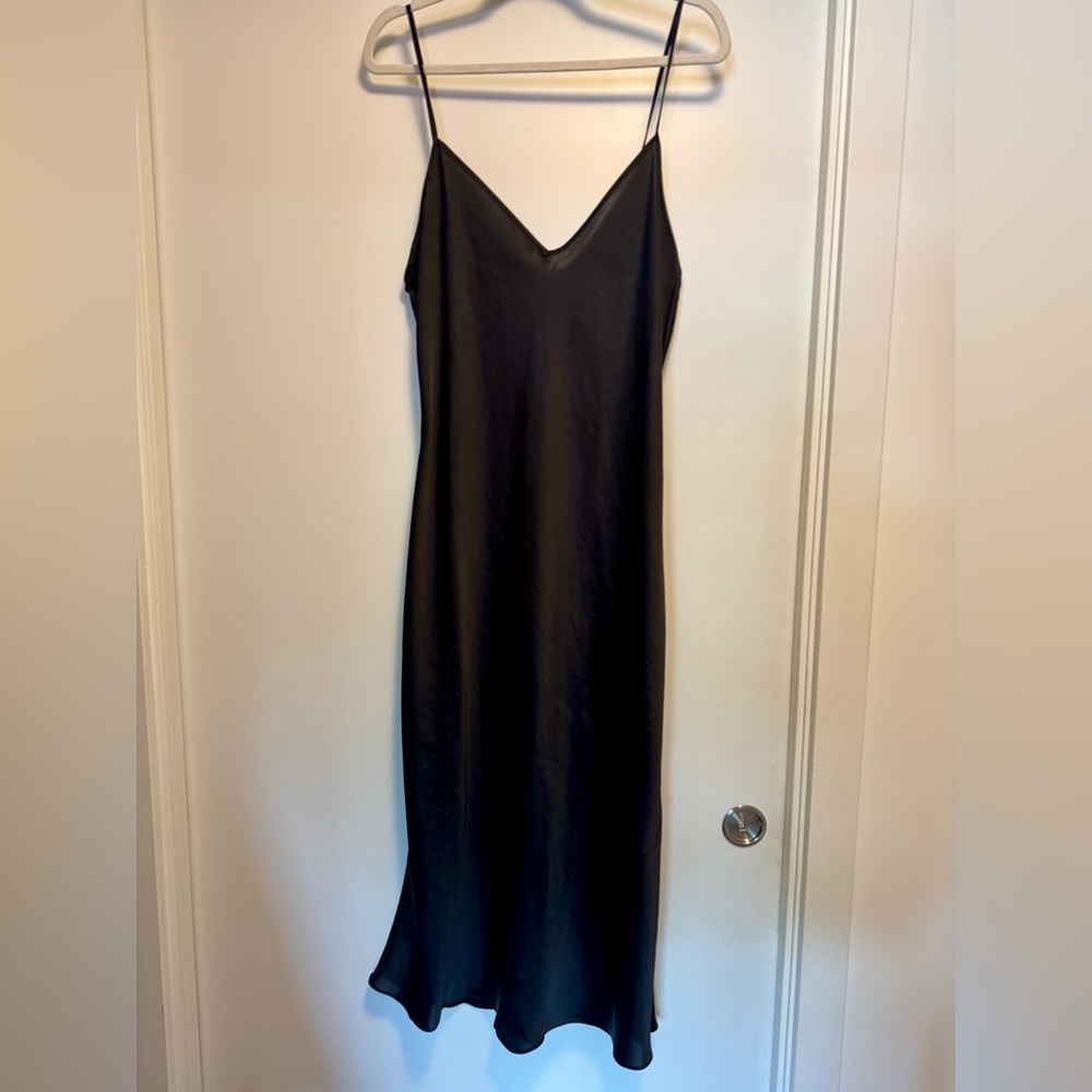 Black Aritzia Wilfred satin midi slip dress. 
BNWT